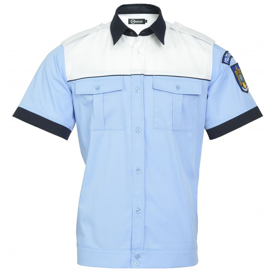 Camasa bluza cu banda - maneca scurta - Politia locala - dama (alb/bleu/blumarin)