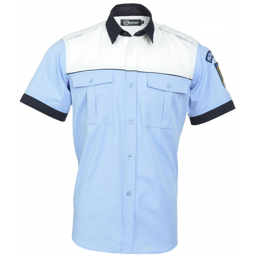 Blouse shirt with band - short sleeve - Local Police - ladies (white/blue/navy) 