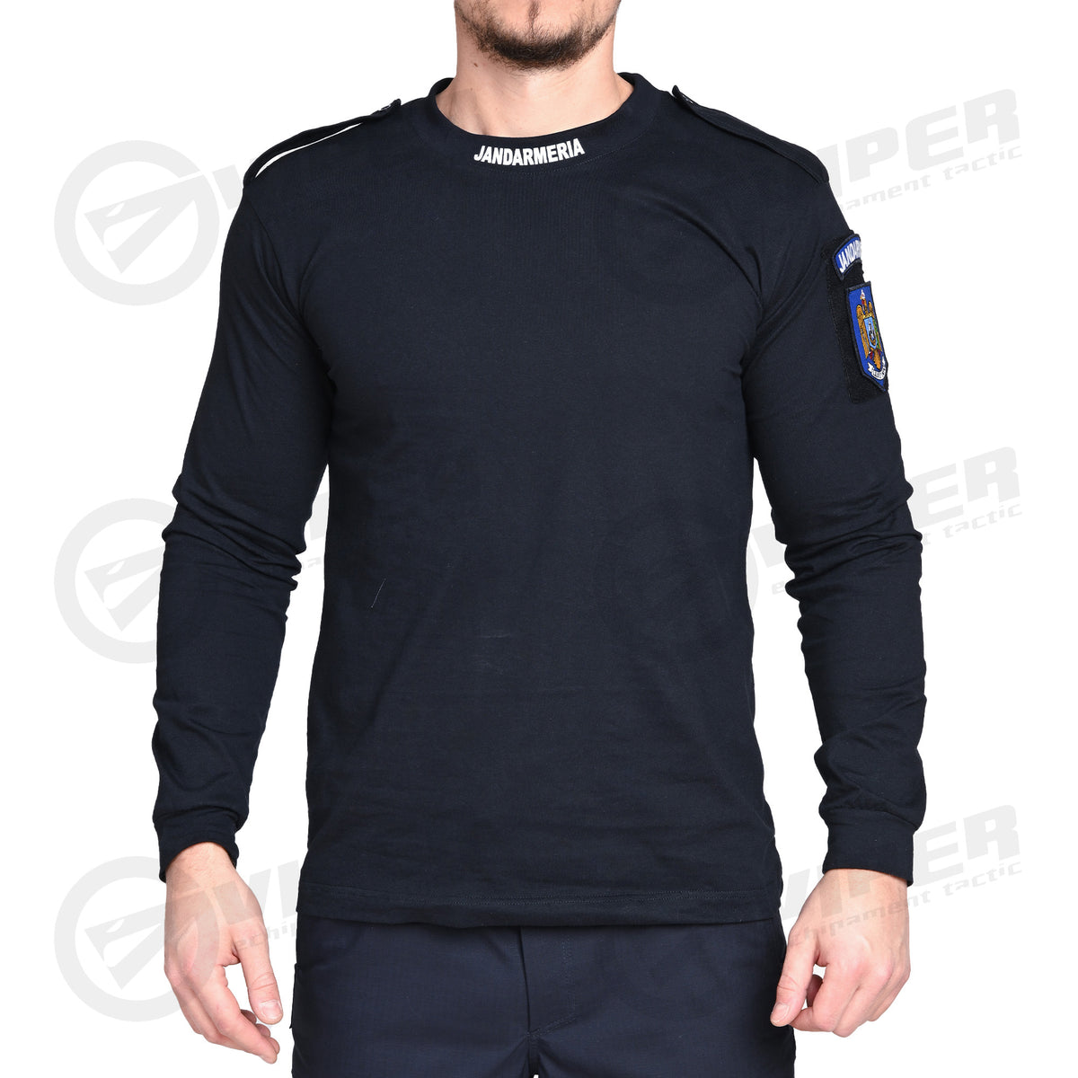 Tricou Maneca Lunga Bleumarin Jandarmeria (100% Bumbac, inscriptionat la baza gatului)