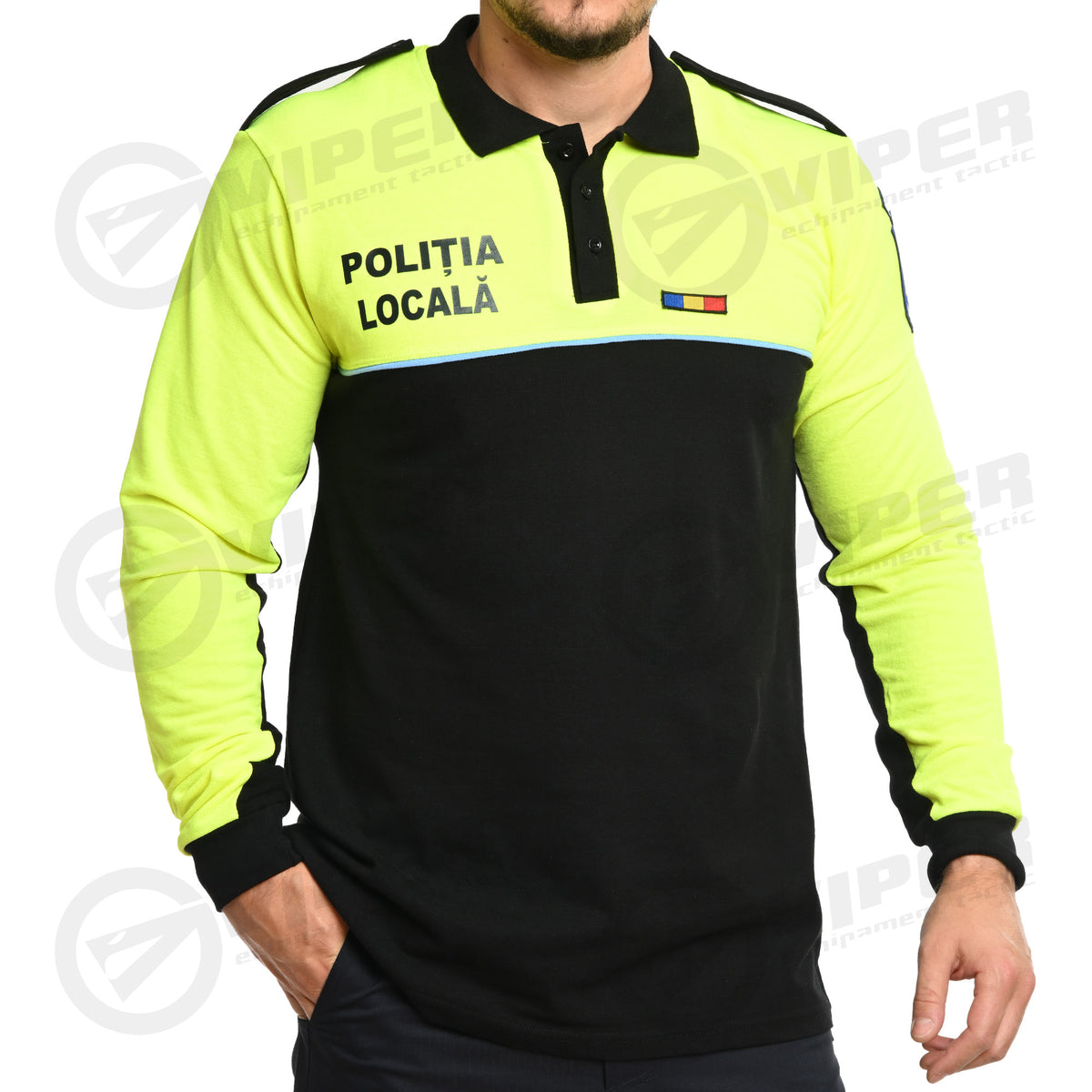 Tricou Polo Politia Locala (Hi-Vis/Negru, maneca lunga)