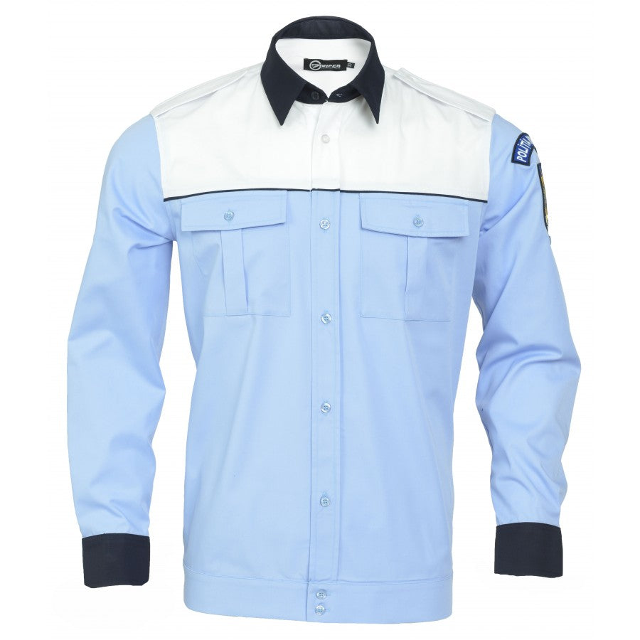 Camasa bluza cu banda - maneca lunga - Politie locala - barbati (alb/bleu/bleumarin)