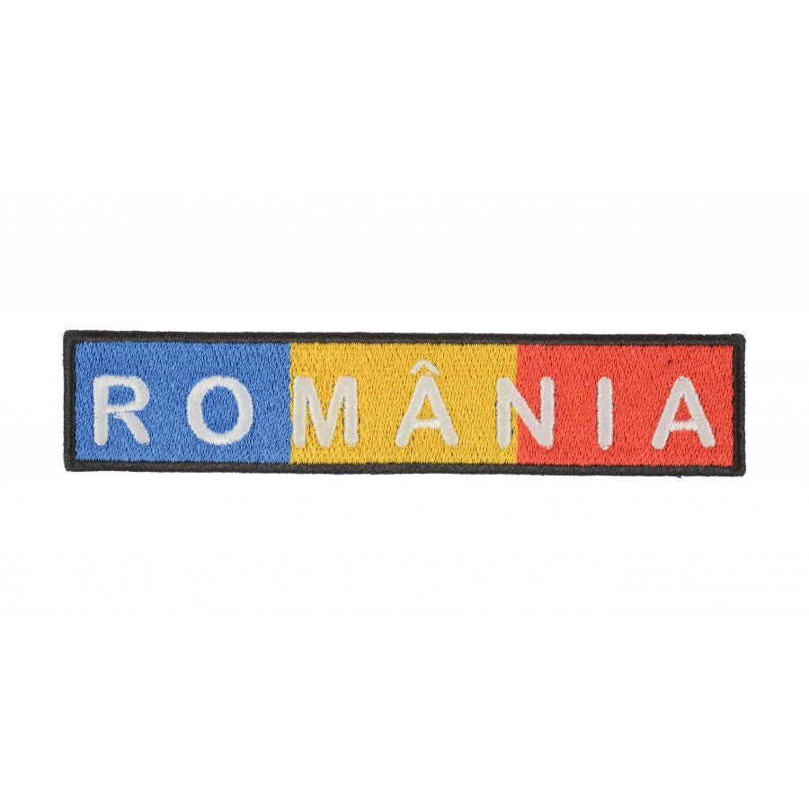 Ecuson dreptunghiular brodat TRICOLOR + ROMANIA