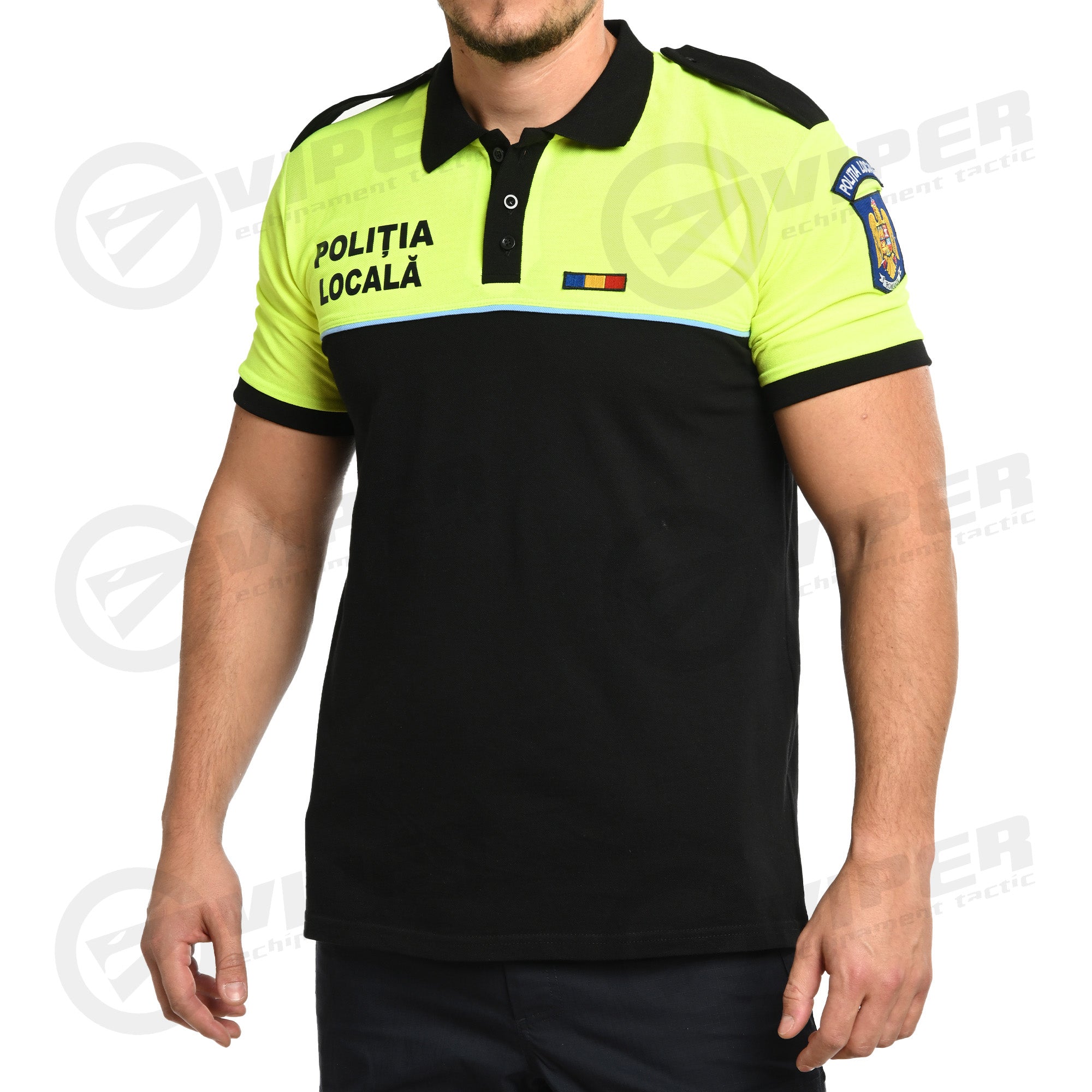 Tricou Polo Politia Locala (Hi-Vis/Negru, maneca scurta)