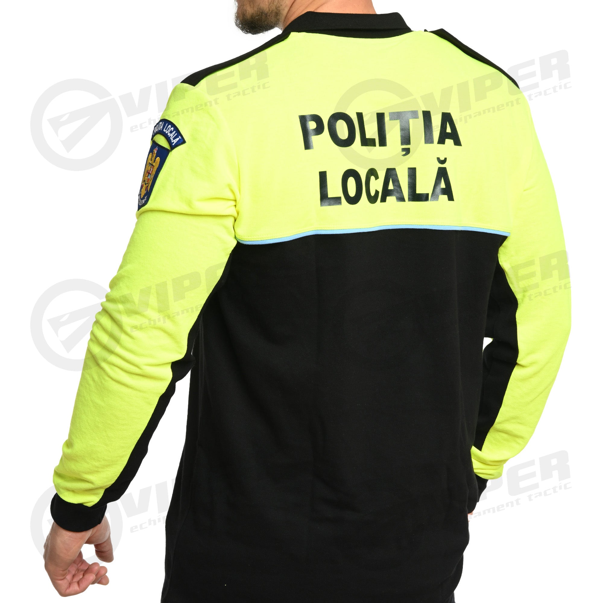 Tricou Polo Politia Locala (Hi-Vis/Negru, maneca lunga)