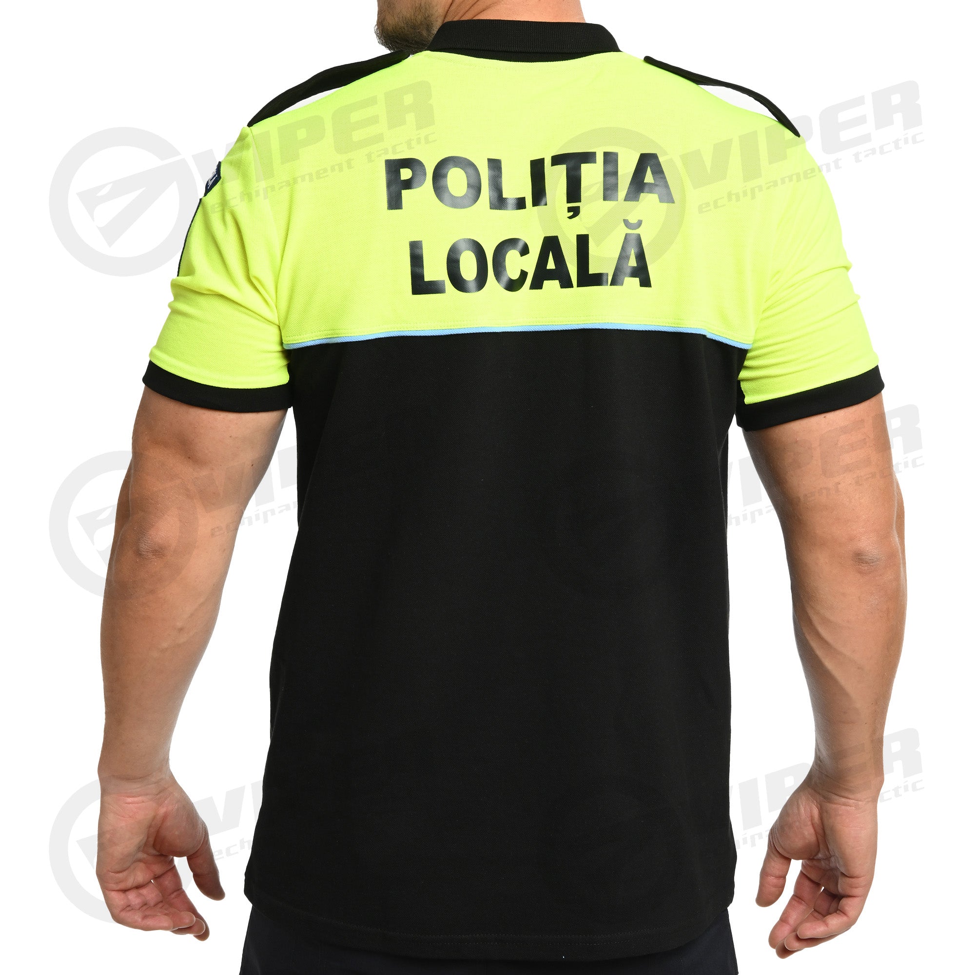 Tricou Polo Politia Locala (Hi-Vis/Negru, maneca scurta)